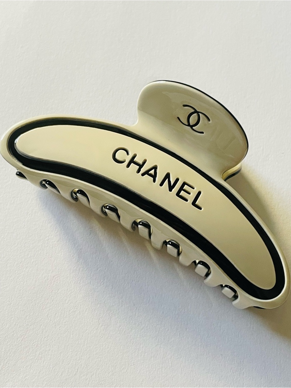 Cream and Black Logo Hair Claw